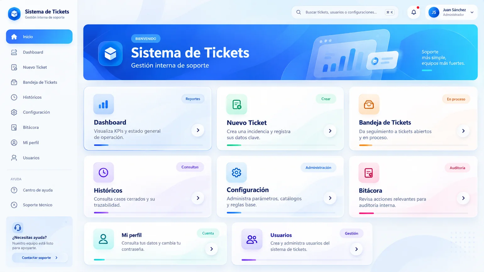Captura real de Sistema de Tickets