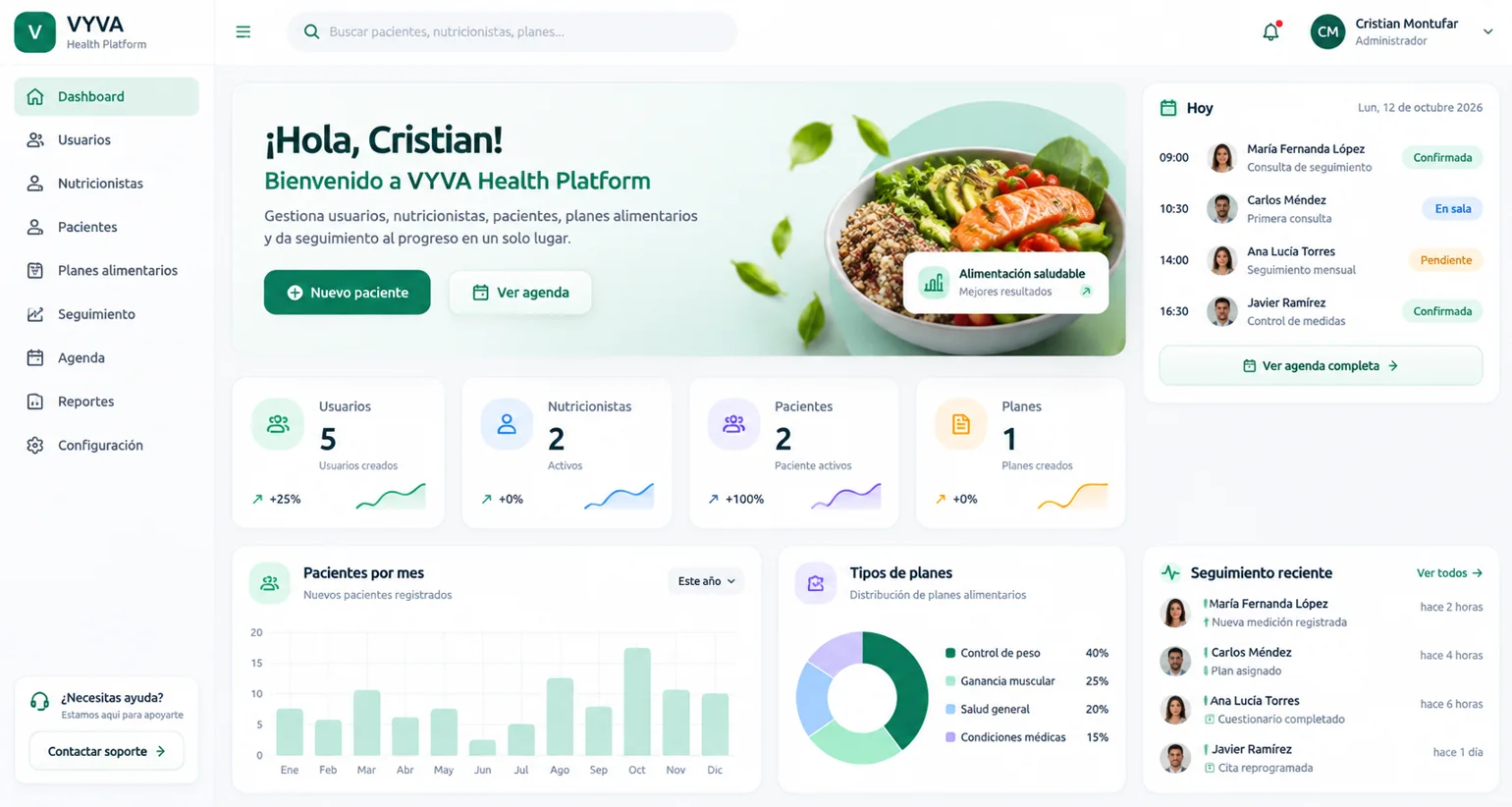 Captura real de VYVA Health Platform